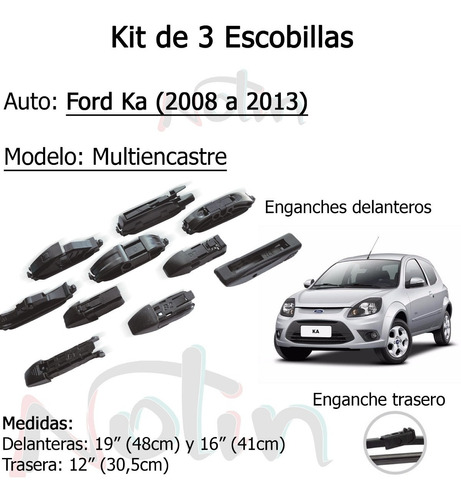 Kit 3 Escobillas Limpiaparabrisa Goma Flex Ford Ka 2008-2013 Foto 2