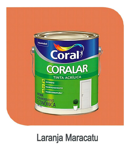 Tinta Acrílica Coralar Anti Mofo Econômica Cores 3,6 Litros Cor Laranja Maracatu