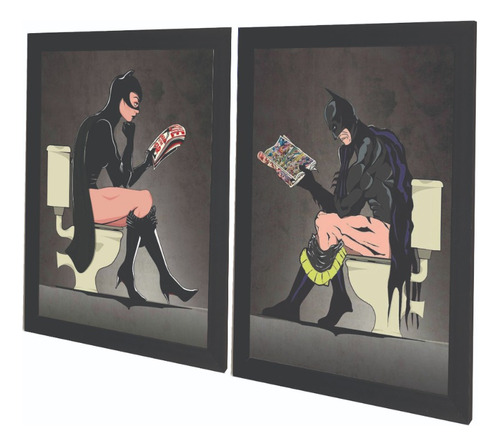 Batman E Mulher Gato Quadros Decorativos Banheiro 24cmx18cm