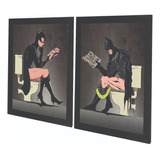 Batman E Mulher Gato Quadros Decorativos Banheiro 24cmx18cm
