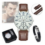 Reloj Hombres Sintetico Cuero Business Date Conjunto Pulsera