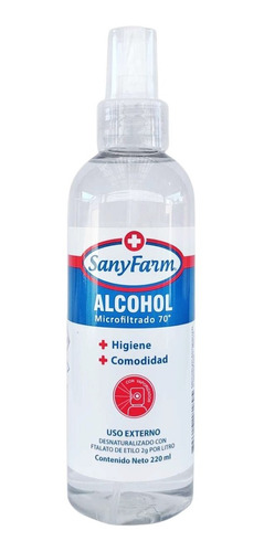 Alcohol Spray Líquido Microfiltrado 70° 220 Ml. Sanyfarm