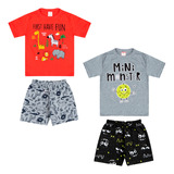 Kit 4 Peças De Roupa Infantil Masculino 2 Camisas + 2 Shorts
