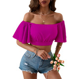 Blusa Crop Top Campesina Sexy Mujer Moda Casual