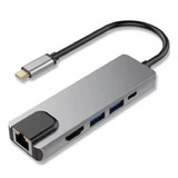 Adaptador Tipo C 5 Em 1 Lan 1000mb Rj45 Usb 3.0 4k Hdmi Pd