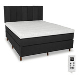 Colchão Magnético Queen Massageador Cromo + Cama Box + Cabec Cor Preto