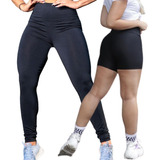 Kit Calça E Shorts Legging Fitness Feminino Cintura Alta 