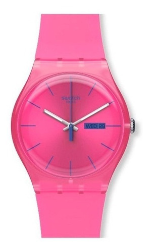 Swatch Reloj Pink Rebel Rosa Pulsera Movimiento Cuarzo Suizo Color De La Malla Rosa Chicle Color Del Bisel Rosa Chicle Color Del Fondo Rosa Chicle