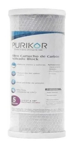Filtro Cartucho Carbón Activado Block 4.5x 10 Purikor 5micra