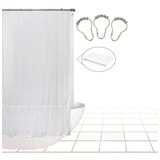 Cortina De Baño Tela Diseño 2 Mts Alto + Protector + Ganchos