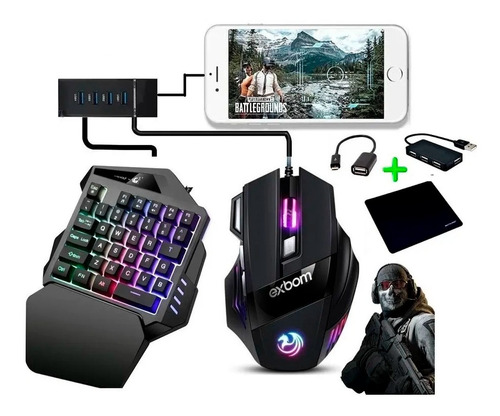 Kit De Teclado E Mouse Gamer Para Celular Mobilado  C/ Led 