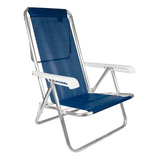 Cadeira Praia Aluminio Reforçada Reclinavel 8 Posiçoes Cor Azul-marinho