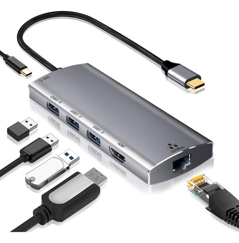 Usb C Hub Etherent, Adaptador Multipuerto 6 En 1 Tipo C Hdmi