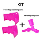 Kit 2 Suportes Mangueira + Torneira De Jardim