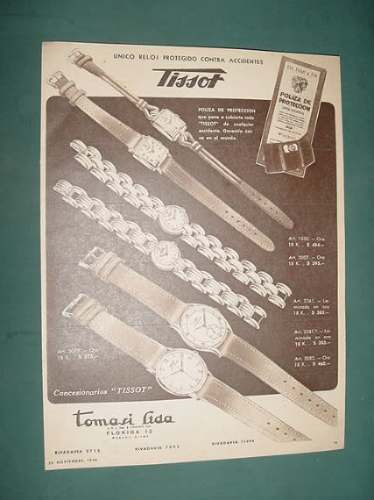 Publicidad Antigua Relojes Pulsera Tissot Contra Accidentes