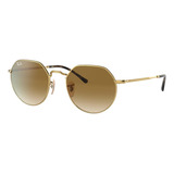 Óculos De Sol Ray-ban Jack Standard Armação De Metal Cor Polished Gold, Lente Light Brown De Cristal Degradada, Haste Polished Gold De Metal - Rb3565