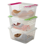 Kit X 3 Canastos Cesto Contenedor Apilable Organizador Plastico Encastrable Mediano Colombraro