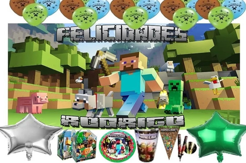 Videojuego Pixeles Paquete Fiesta Para 30 Niños Minecraft 