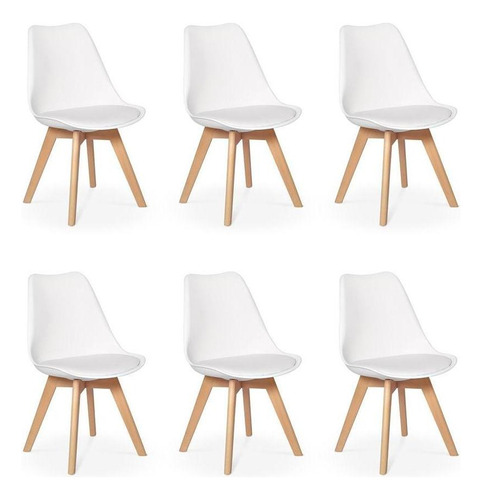 Conjunto 06 Cadeiras Eames Wood Leda Design Cor Branca
