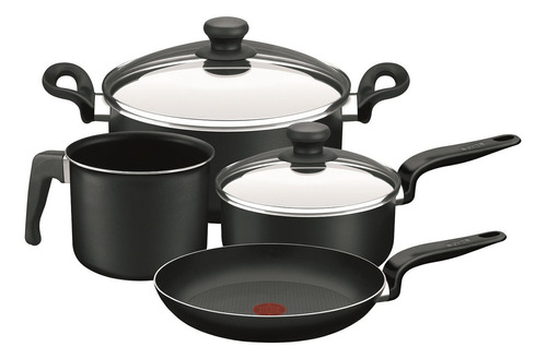 Set 6 Piezas Cacerolas Tefal Pratika Antiadherente Color Negro