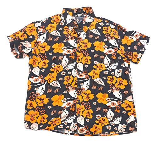 Camisa Hawaiana Tukson Fibrana Orange Flowers