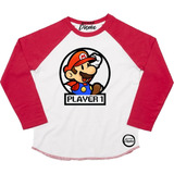 Polera Manga Larga De Niño Mario Bros Player 1