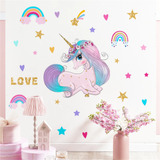 Precioso Unicornio Rosa Arco Iris Estrellas Pegatinas De Par