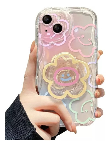 Funda Para iPhone Tpu Transparente Case Con Flores Soporte