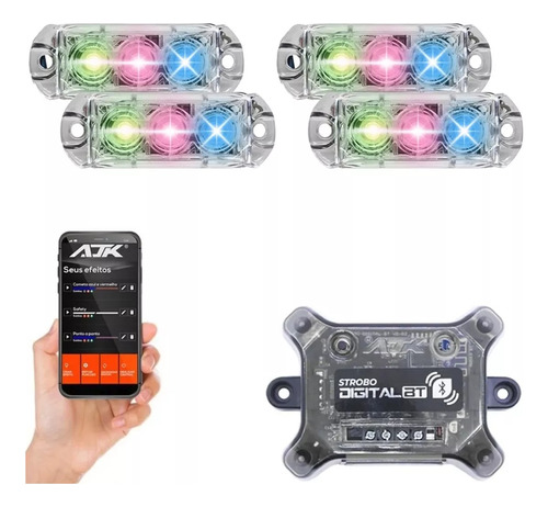 Strobo Ajk Sound Bluetooth Automotivo Carro 4 Faróis Leds Bt