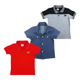 Combo 3 Camisas Gola Polo Infantil Roupa Juvenil Menino