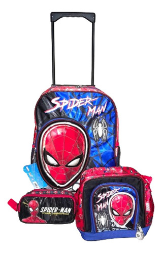 Kit Ruz Mochila Primaria Ruedas Spiderman Lapicera Lonchera