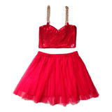 Conjunto Carnaval Infantil Menina Top Com Paetê+ Saia Tule 