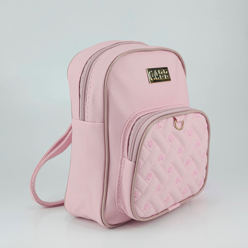 Mini Mochila Feminina Pequena Menina Adulto E Infantil Cor Rosa Bebê Desenho Do Tecido Coração