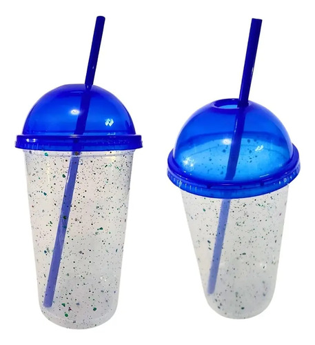 10 Vasos Domo Reutilizable Con Glitter 21 Oz +popotes+tapas