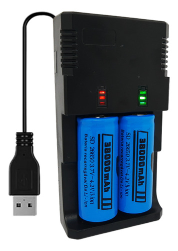 Recarregador Usb Com 2 Baterias 26650 4.2v 38000mah 5v Usb