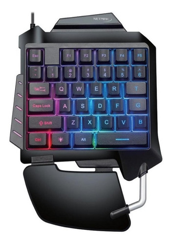 Teclado Una Mano Gamer Usb Pc Retroiluminado Led Rgb Netmak 