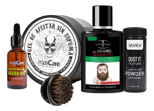 Kit Barbería Shampoo Aceite De Barba Cepillo Gel De Afeitar