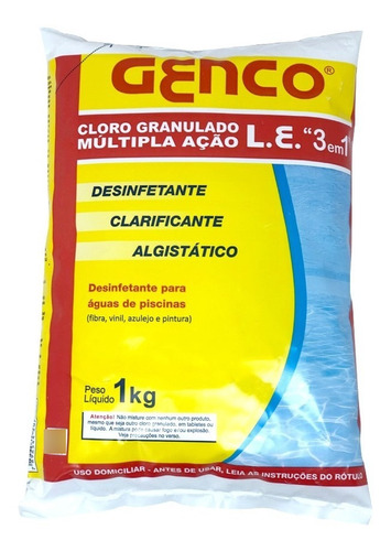 Cloro Granulado Para Piscina 1 Kg Múltipla Ação 3 Em 1 Genco