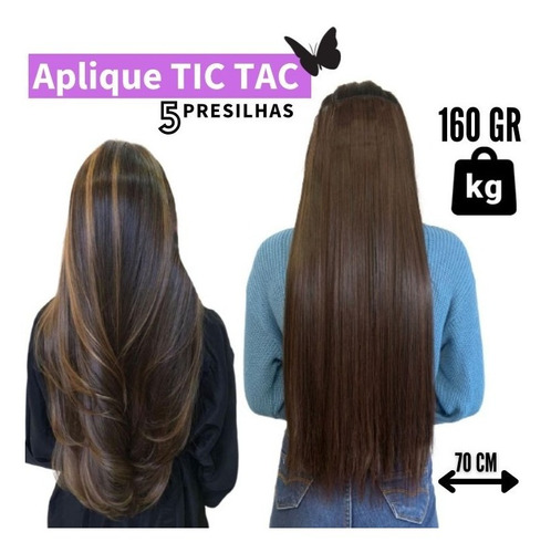 Cabelo Alongamento Aplique Tic Tac Cinza Fibra Japonesa 60cm