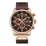 Reloj Curren 8291 Para Hombre Elegante De Lujo Color De La Correa Marrón Oscuro Color Del Bisel Dorado