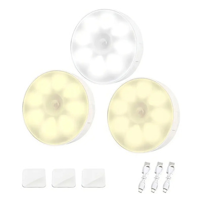 Cortes Luz Led Inteligente Recargable Con Sensor De Movimiento Magnética Para Pasillo, Dormitorio Y Cocina, 2 Luces Cálidas, 1 Luz Blanca, 3 Cables Usb Y Cinta Adhesiva | MercadoLibre