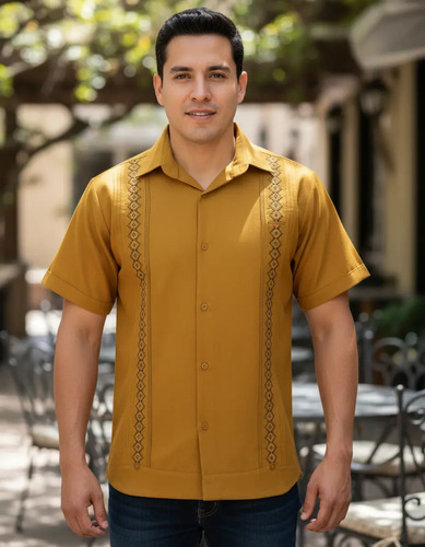 Guayabera Yucateca Hombre Camisa De Manga Corta Lino Bordado | Meses sin interés