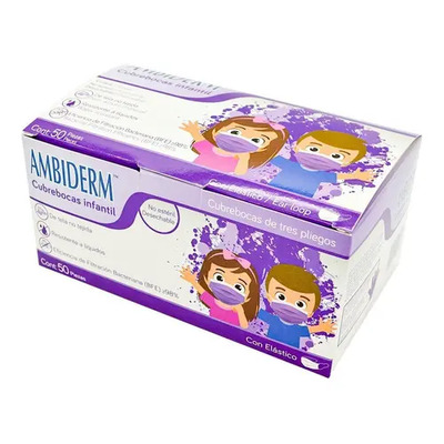 Cubrebocas Infantil Plisado Voleta Ambiderm 50 Piezas Color Violeta Diseño de la tela Liso | Envío gratis