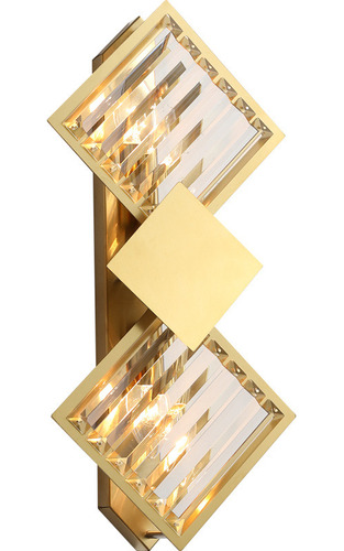 Luminária Parede Arandela Cristal Dourado Quadrada 24x50cm