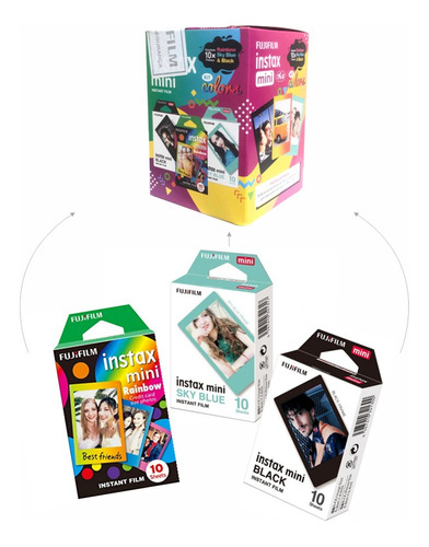 Kit De Filmes Instax Mini Rainbow, Sky Blue E Black - 30 Fts