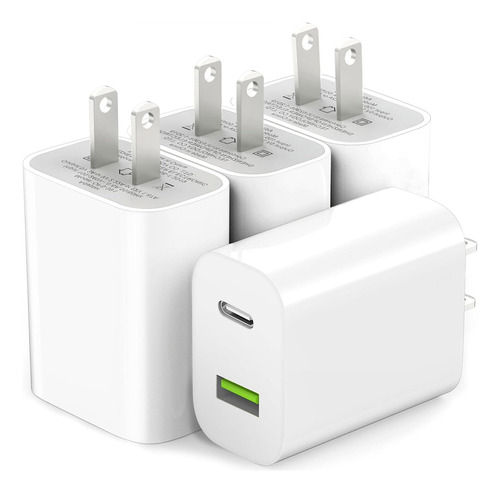 Paquete De 4 Cargadores Usb C Doble Puerto 20w Carga Rapida