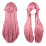 80cm Largo Recto Animado Peluca Rosa Pelo Pelucas Cosplay