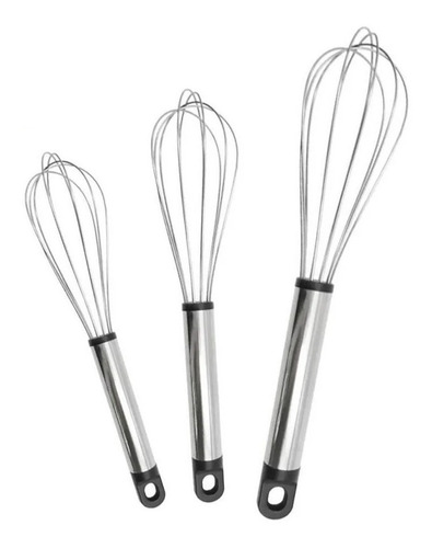 Batidor Manual De Acero Inoxidable Set X 3 Medidas Cocina Hb