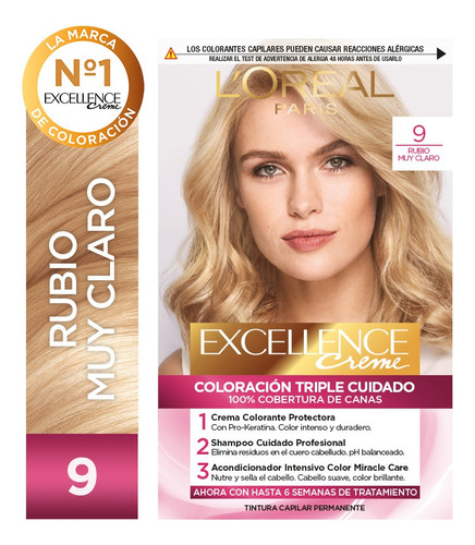  Kit De Coloración Excellence Creme L'oréal Paris Tono 9 Rubio Muy Claro