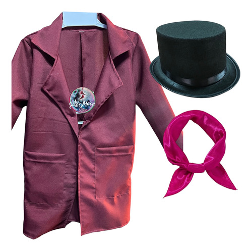 Disfraz Willy Wonka Chaqueta, Pañuelo Y Sombrero